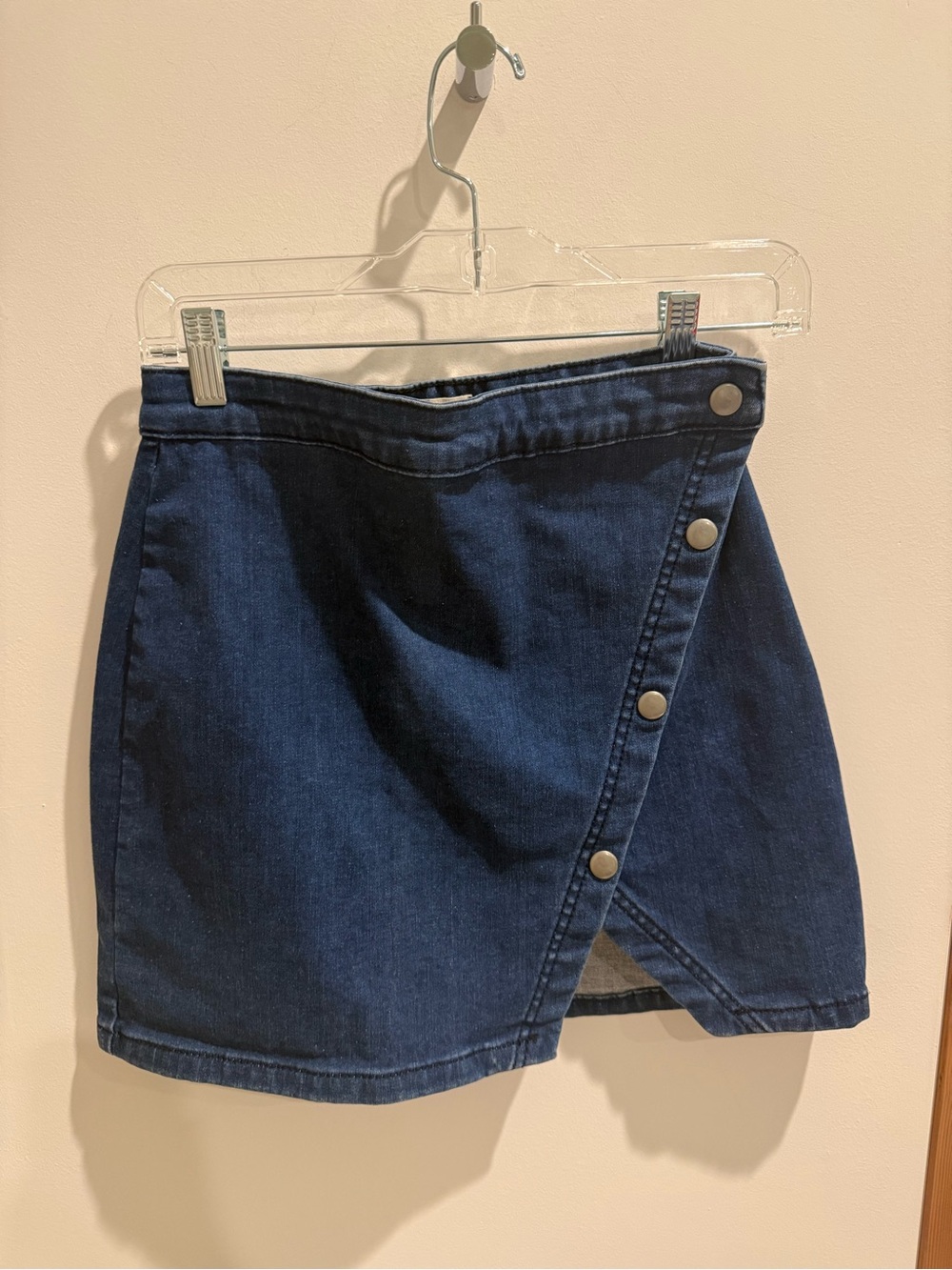 Free People Dark Blue Asymmetrical Button Denim Mini Skirt